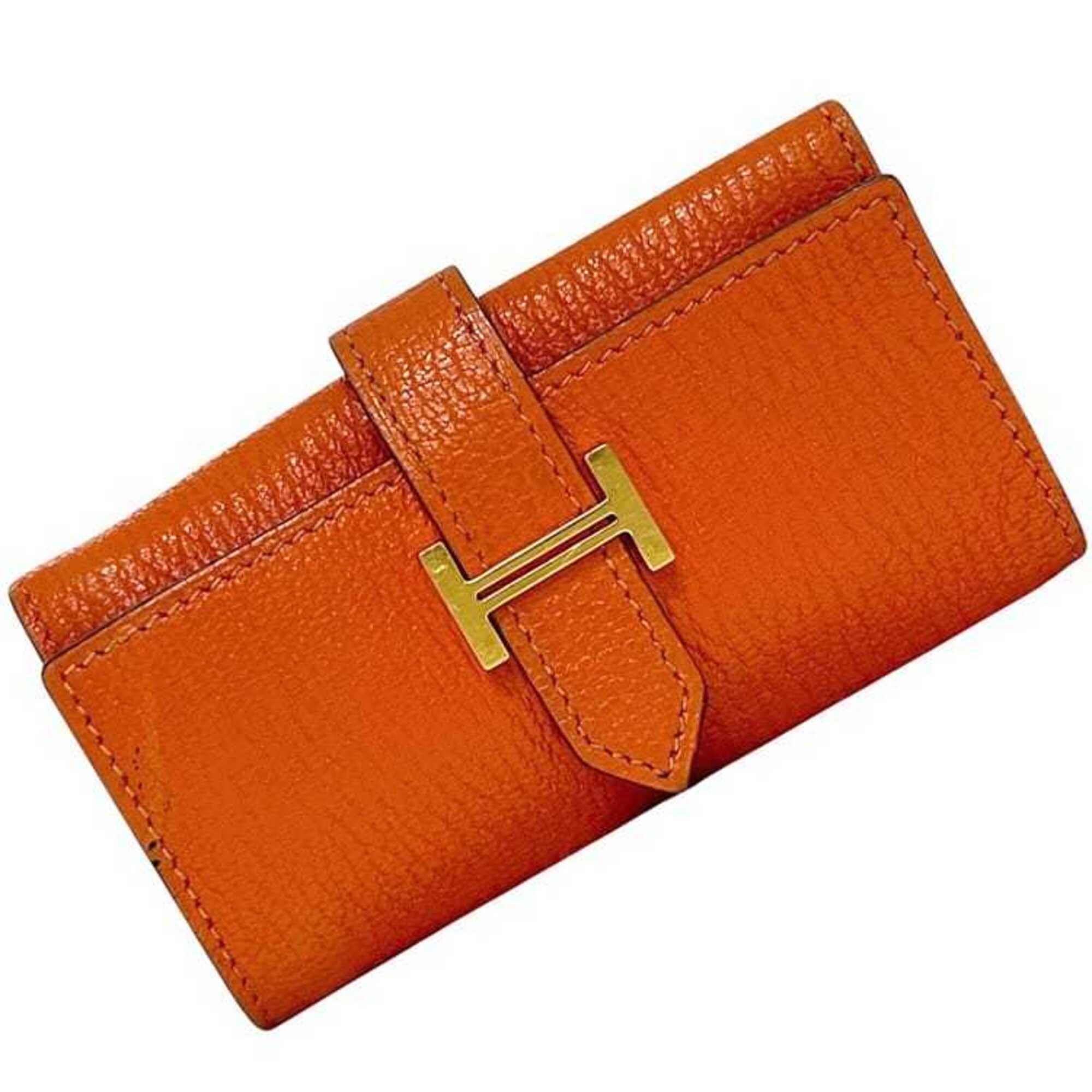 Hermes 6-Key Case, Orange Bearn Leather, Chevre, I Stamp Hermes